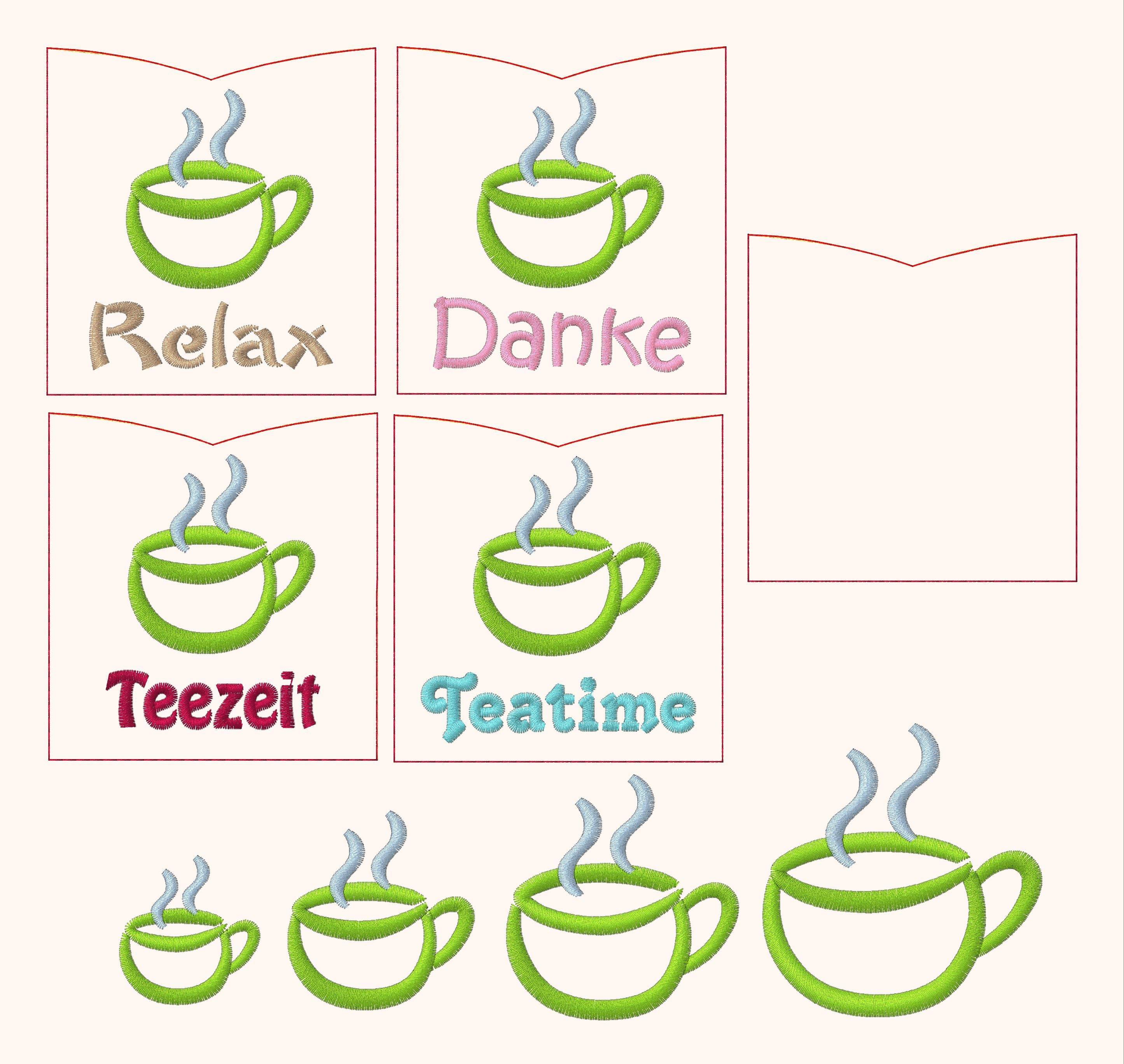 9x Stickdatei Teebeutelhülle Tasse - Sewando