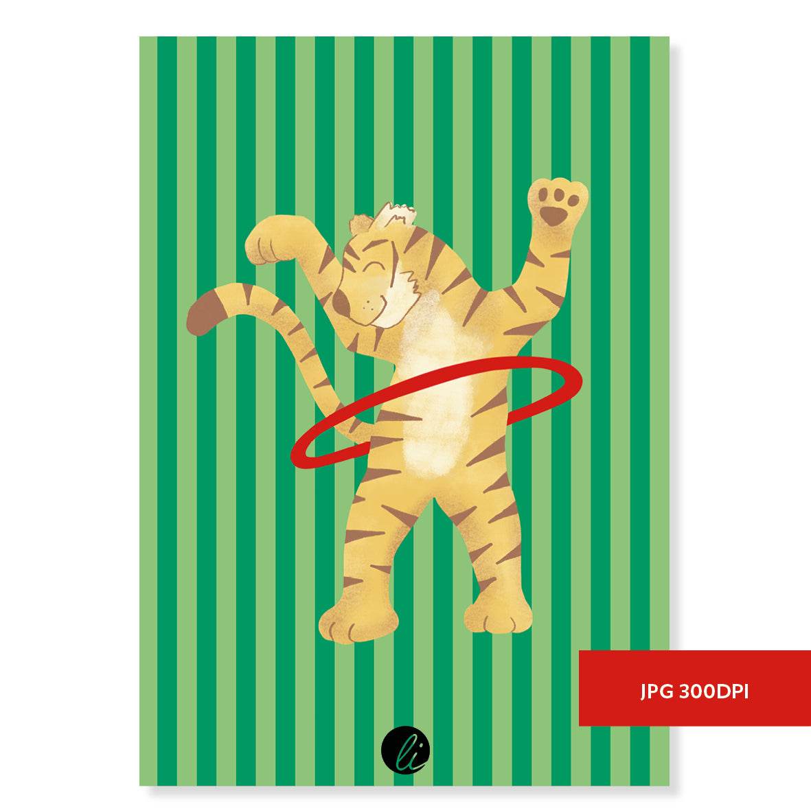 Tiger mit Hula-Hoop-Reifen – Digitales Poster-Design - Sewando