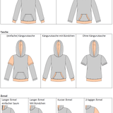 Tim – Kinderhoodie mit Kapuze, lange, kurze Ärmel & Kängurutasche Gr. 86-158 - Sewando
