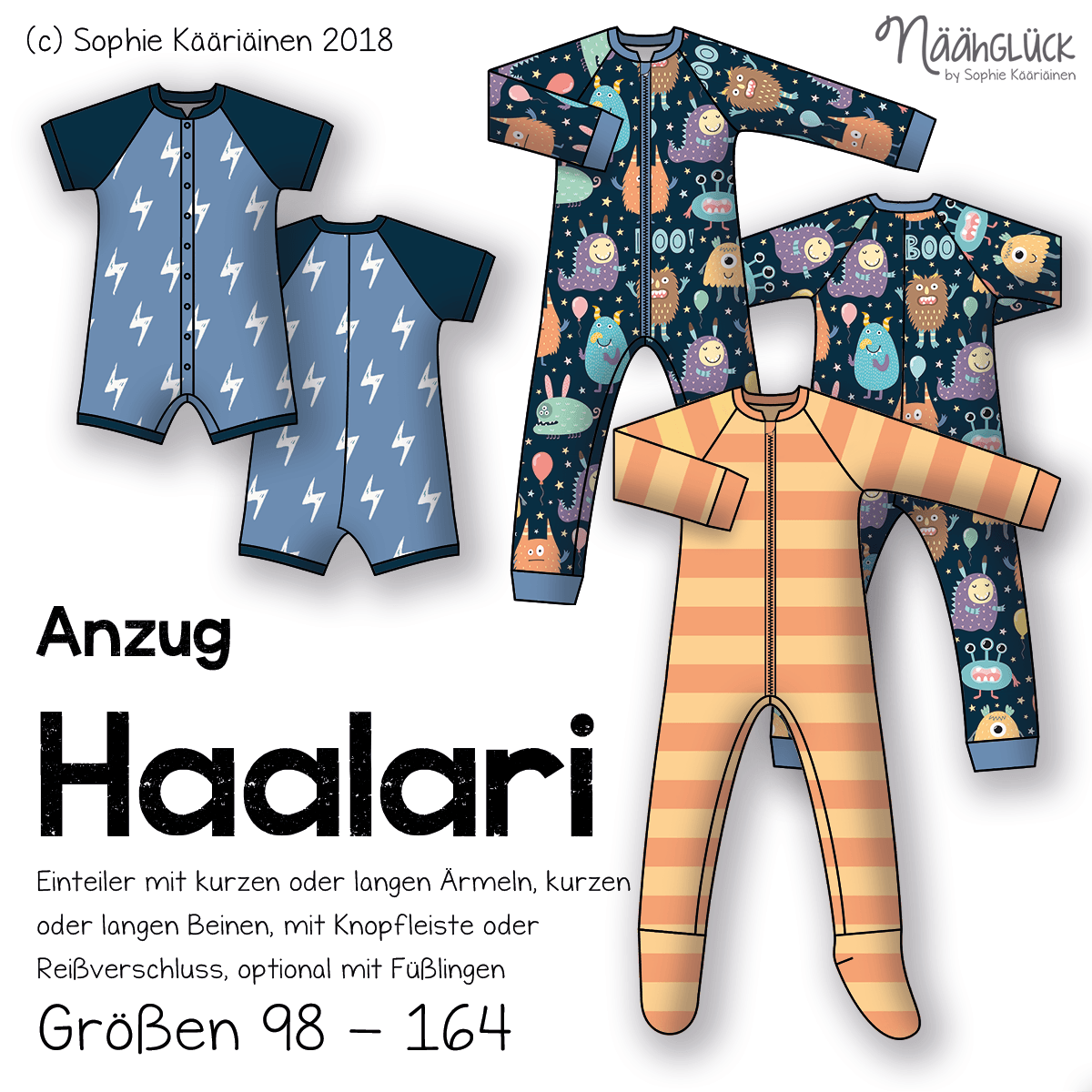 Schnittmuster Jumpsuit, Einteiler Haalari - Größen 98 - 164 - Sewando
