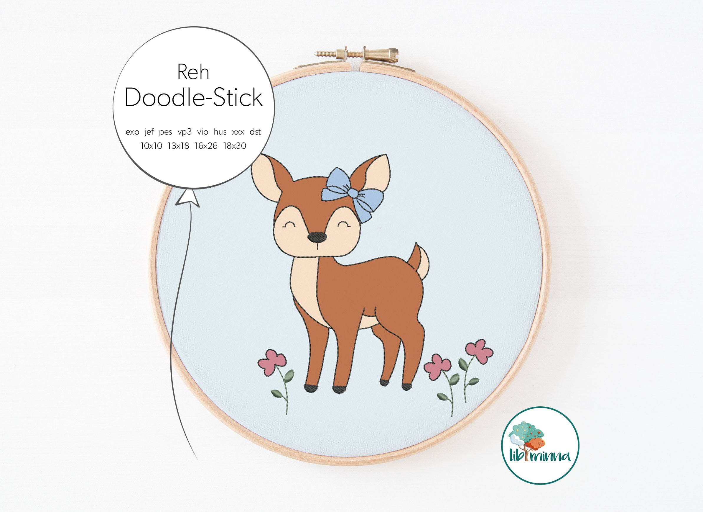 Doodle-Stickdatei Reh 4 Größen - Sewando
