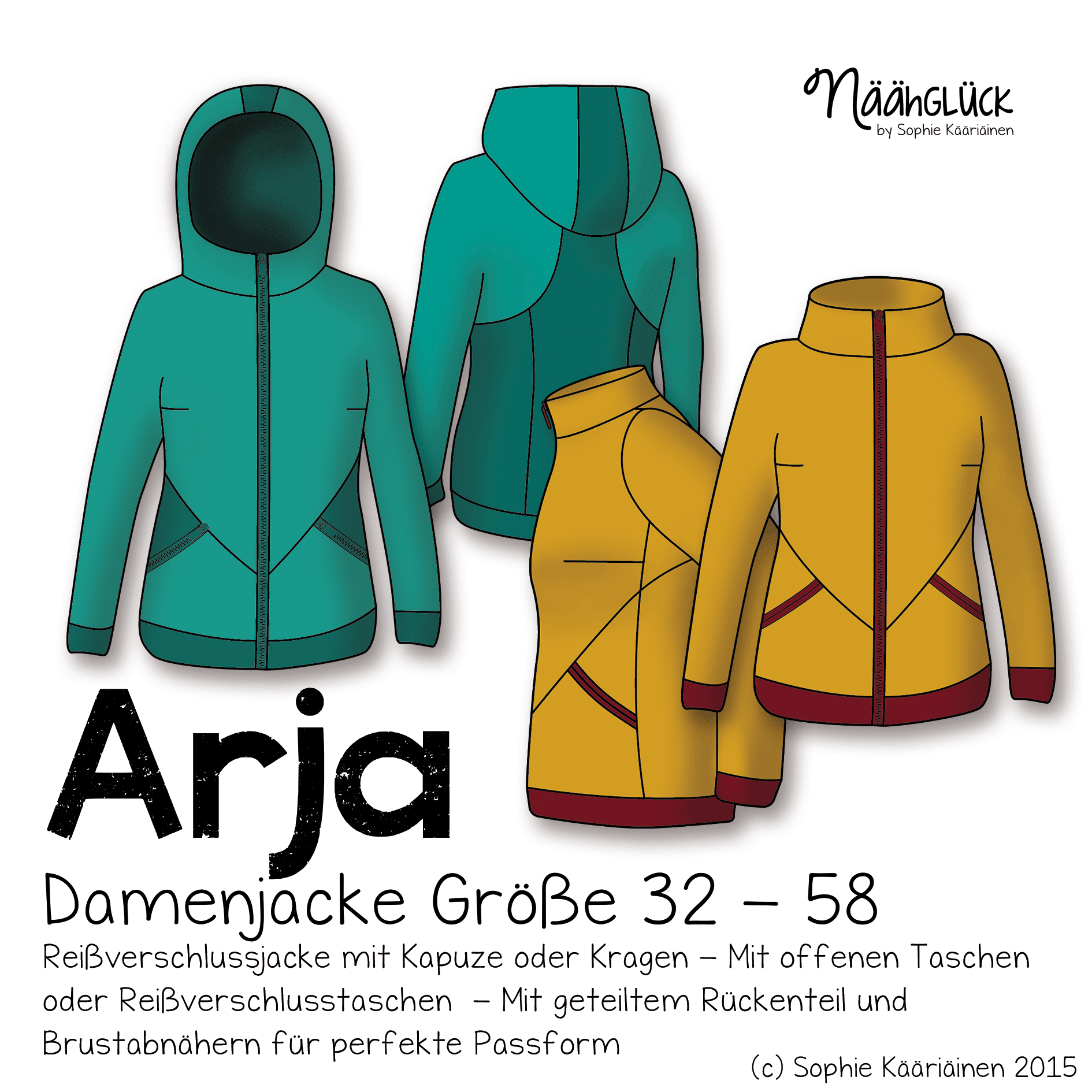 Schnittmuster Damenjacke, Sweatjacke, Softshelljacke Arja Gr. 32 - 58 - Sewando