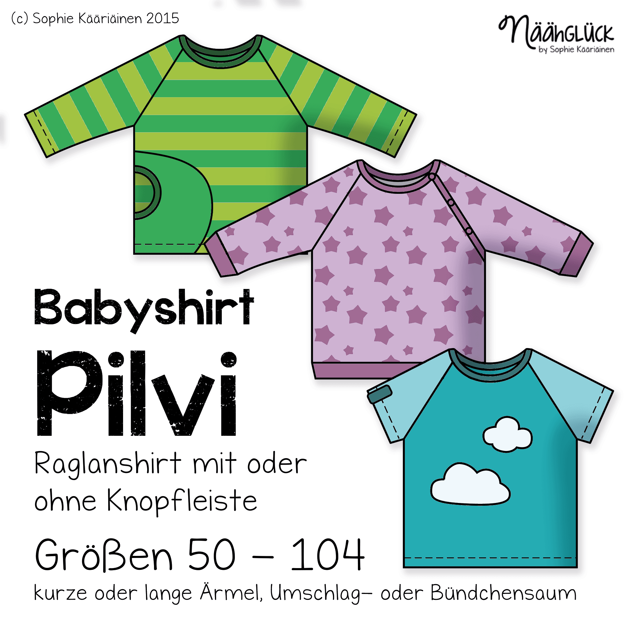 Schnittmuster Pilvi - Raglanshirt Gr. 50 - 104 mit Tasche & Knopfleiste - Sewando