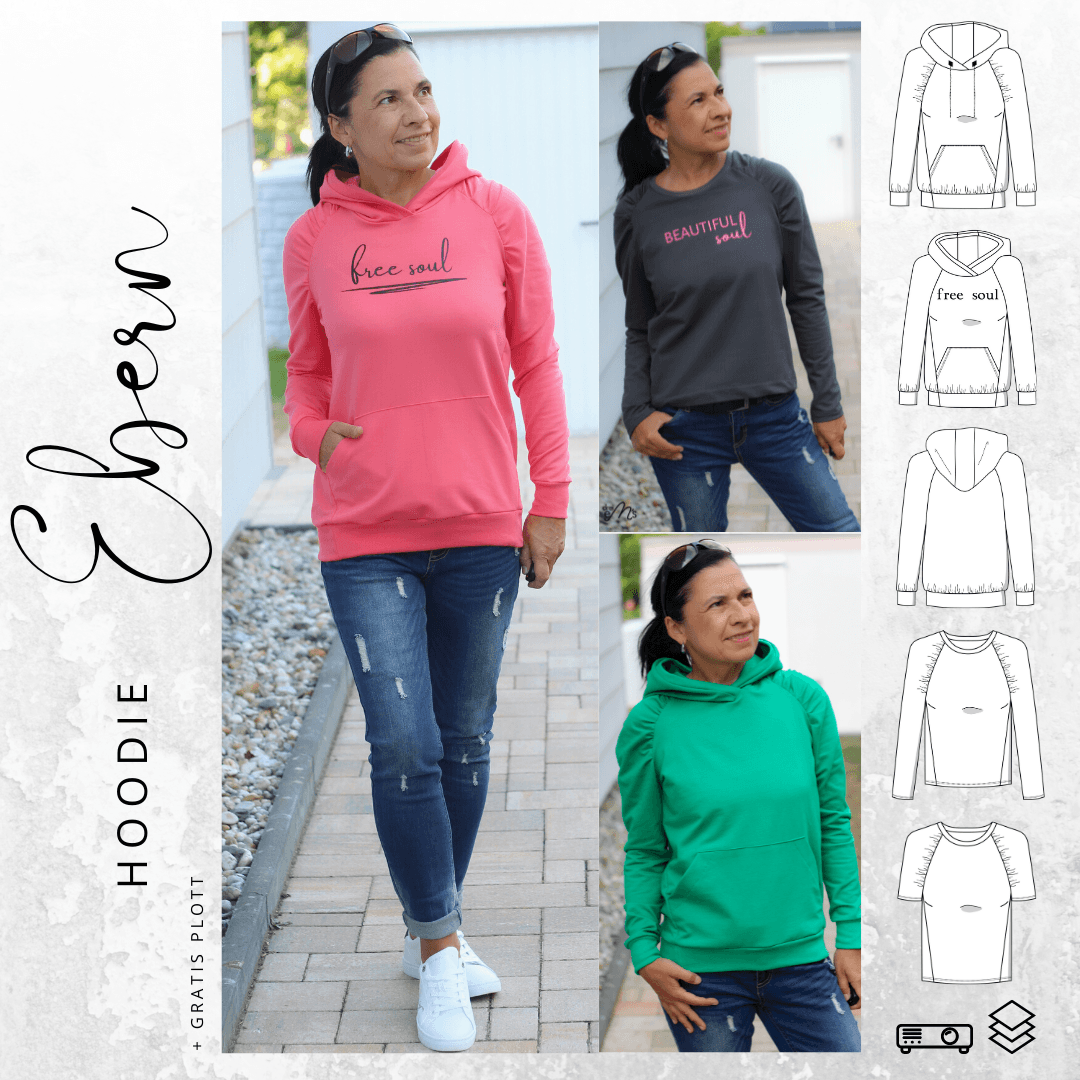 Schnittmuster Hoodie EBERN Gr. 34-56 + gratis Plotterdatei : - Sewando