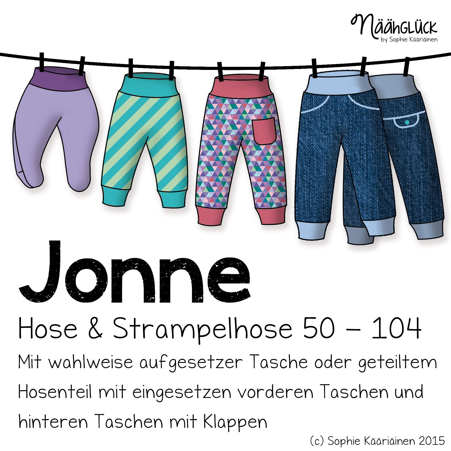 Schnittmuster Jonne – Kinder- und Strampelhose Größe 50 – 104 - Sewando