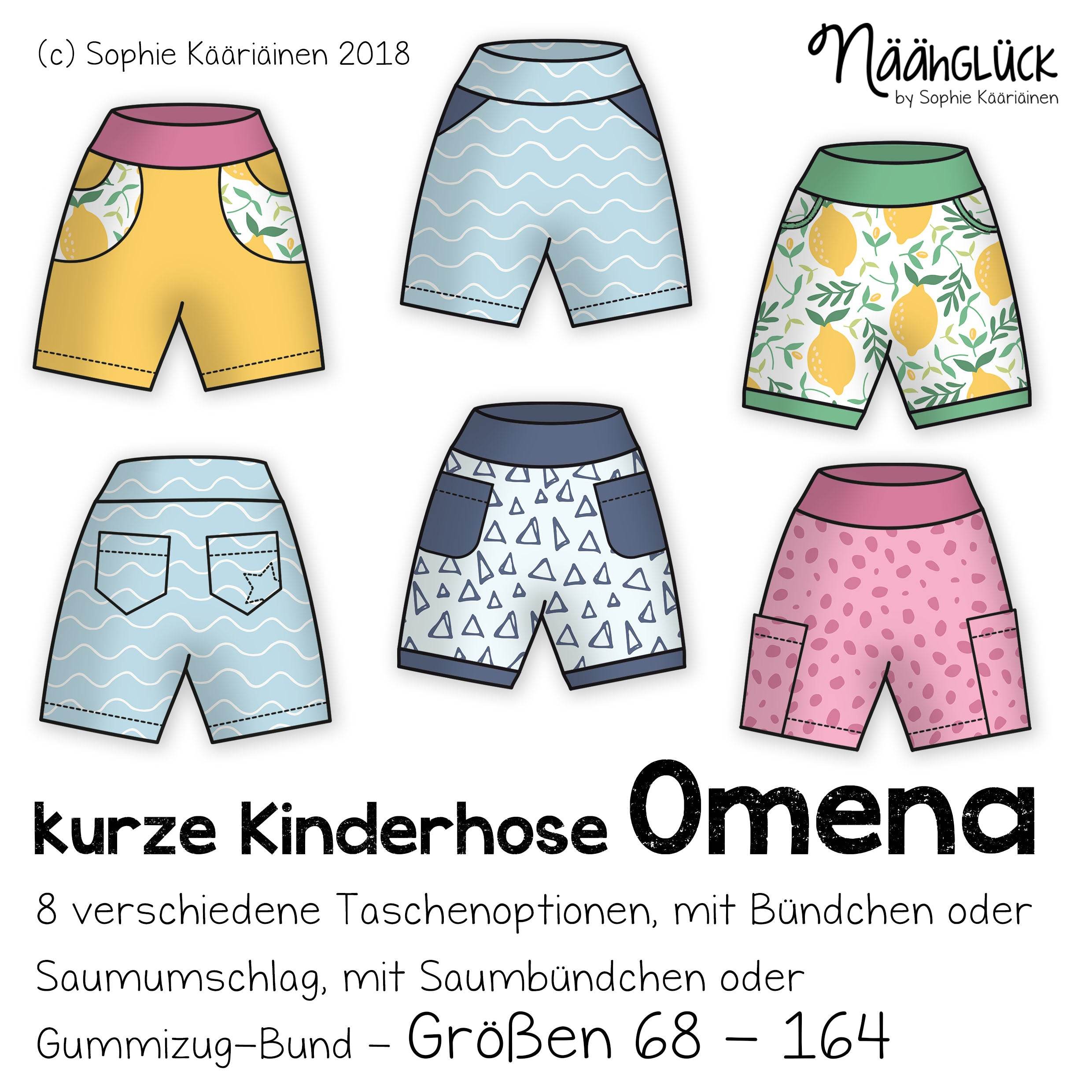 Schnittmuster kurze Kinderhose Omena - Größe 68 - 164 - Sewando