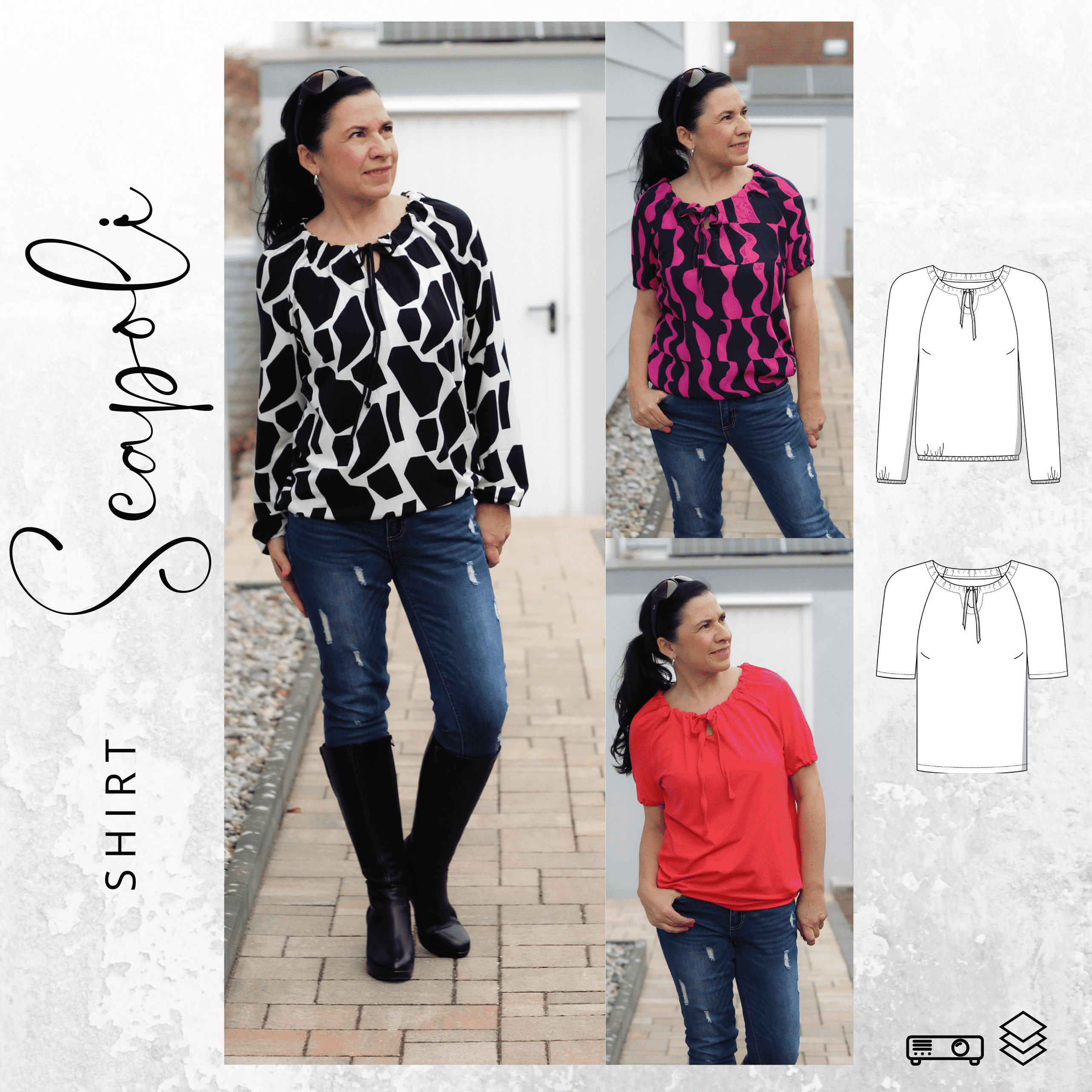 Schnittmuster Shirt Bluse SCAPOLI Gr. 34-56 : - Sewando