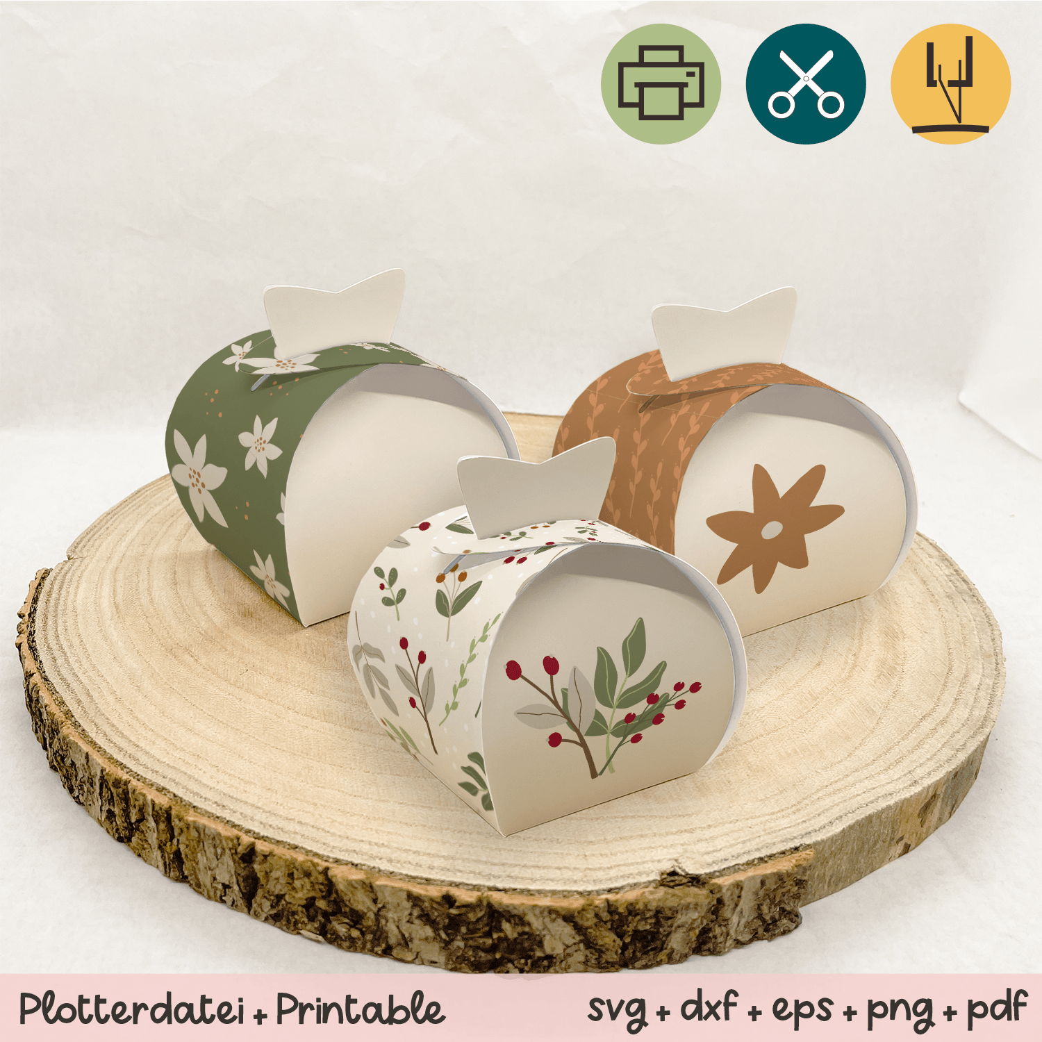 Bundle 3 Geschenkboxen Blumen Winter - Printable und Plotterdatei - Sewando