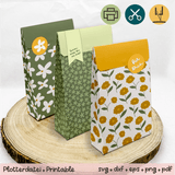 Bundle Geschenktüten Muster floral grün / gelb / weiß - Printable und Plotterdatei - Sewando