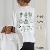 Zweiteilige Plotterdatei Weihnachten – ‚It’s giving Christmas vibes‘ mit Line Art Symbolen wie Mistelzweig, Tasse, Tannenbaum, Lebkuchen & Schleifen. Perfekt für Christmas Sweater & DIY.