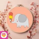 Stickdatei Doodle Applikation - Elefant mit Eis - 4 Größen - 8 Formate