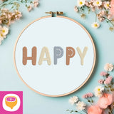 Stickdatei Schriftzug - Happy - 4 Größen - 8 Formate