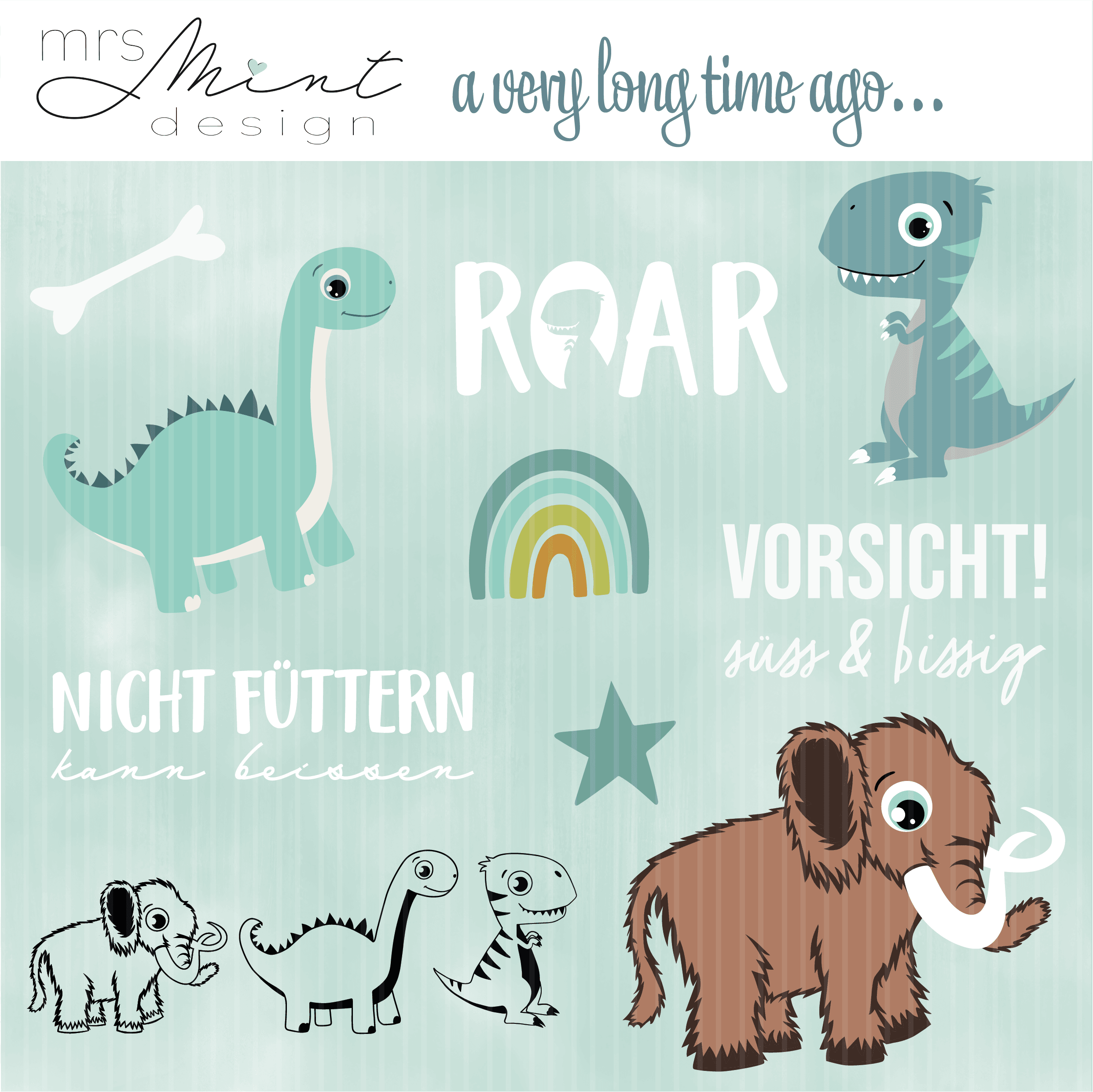 Plotterdatei - Mrs Mint Design - A very long time ago - Mammut & Dinosaurier - Silhouette Cricut Cutting file - SVG - DXF - Sewando