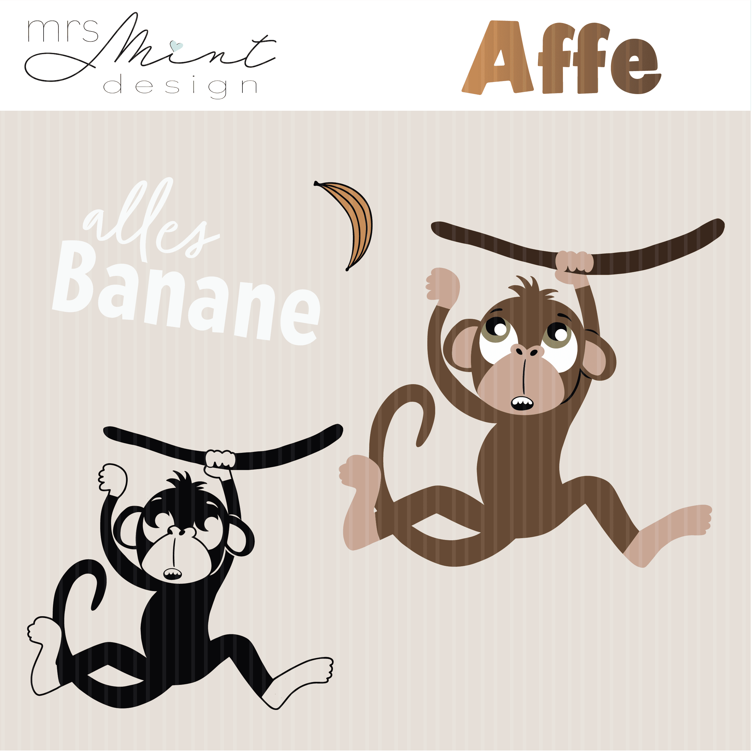 Plotterdatei - Affe einzeln - Monkey - alles Banane - svg - dxf - cutting file - Silhouette - Cricut - Sewando