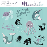 Plotterdatei - Meerliebe - Schildkröte - Qualle - Narwal - svg - dxf - cutting file - Silhouette - Cricut - Sewando