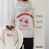 Minimalistischer Backprint mit Schriftzug „In my snowboard era“ – modernes Snowboard Plotterdesign für Winter-Hoodies. Dezenter Frontprint „In my snowboard era“ – minimalistische Snowboard Plotterdatei für Shirts & Sweater
