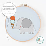 Doodle-Stickdatei Elefant mit Eis 4 Größen - Sewando