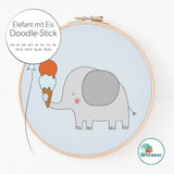 Doodle-Stickdatei Elefant mit Eis 4 Größen - Sewando