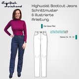 Schnittmuster High Waist Bootcut Jeans "Der blaue Pfad" Damen Gr. 16 - 31