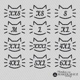 Plotterdatei Größenlabel Katze Erwachsene | Größen XXS-6XL