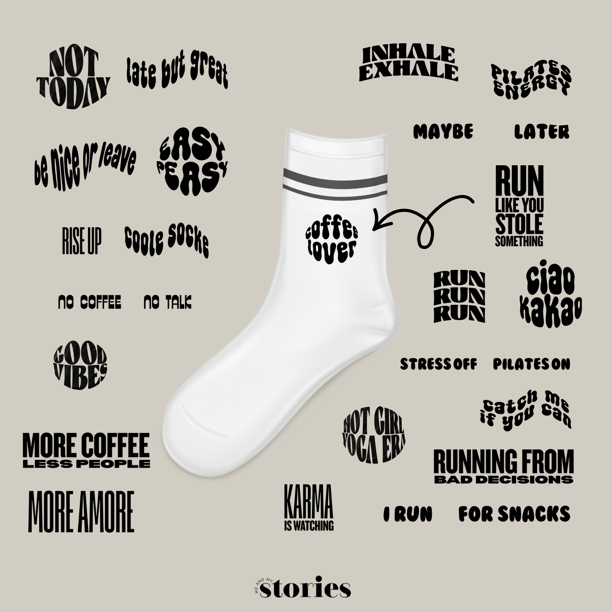 Plotterdatei Socken Sprüche Set mit 23 Mini Designs, moderne lustige Sprüche zum klein Plotten (3–4 cm), ideal für DIY Statement Socken, SVG DXF PNG Dateien