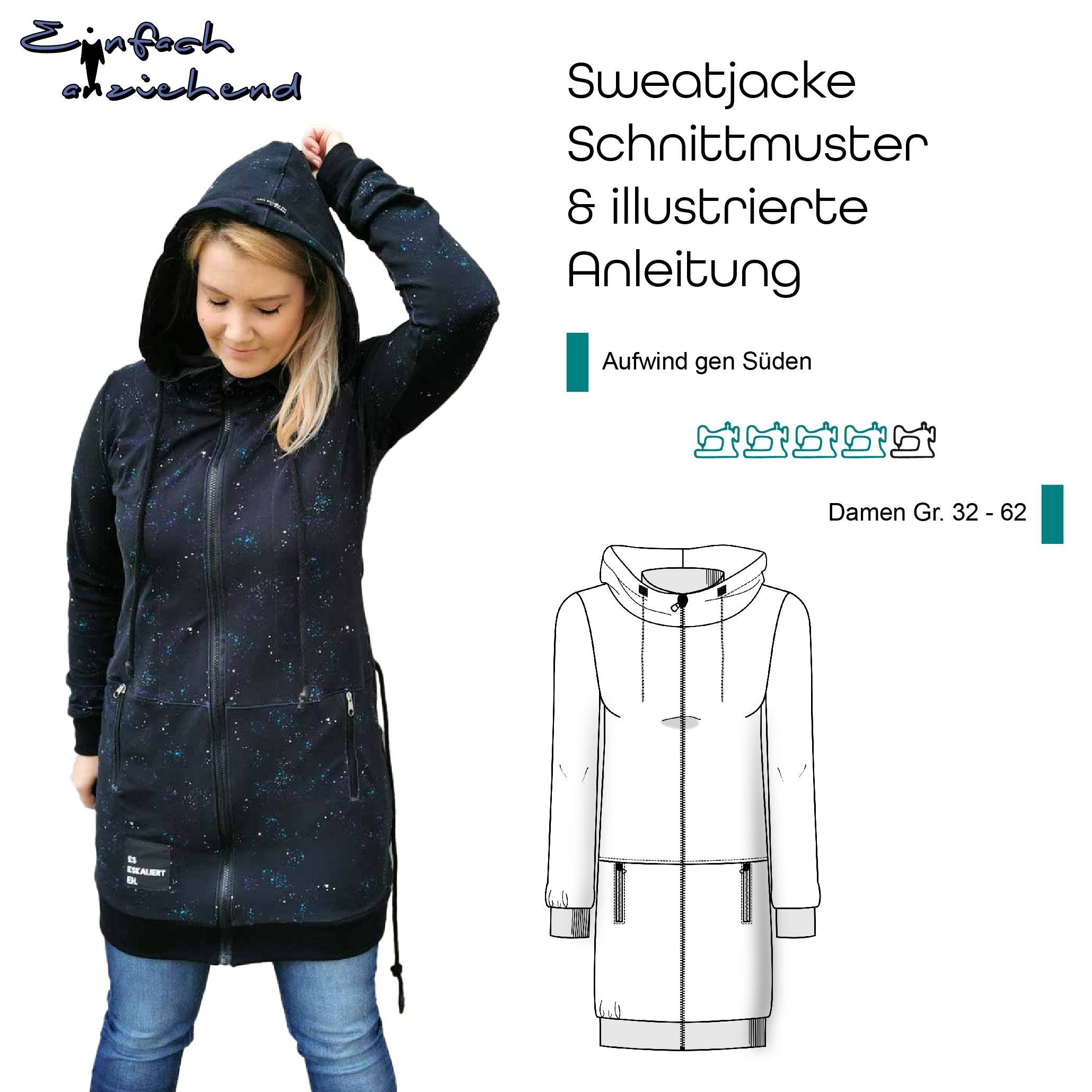 Schnittmuster Sweatjacke „Aufwind gen Süden“ Damen Gr. 32 - 62 - Sewando