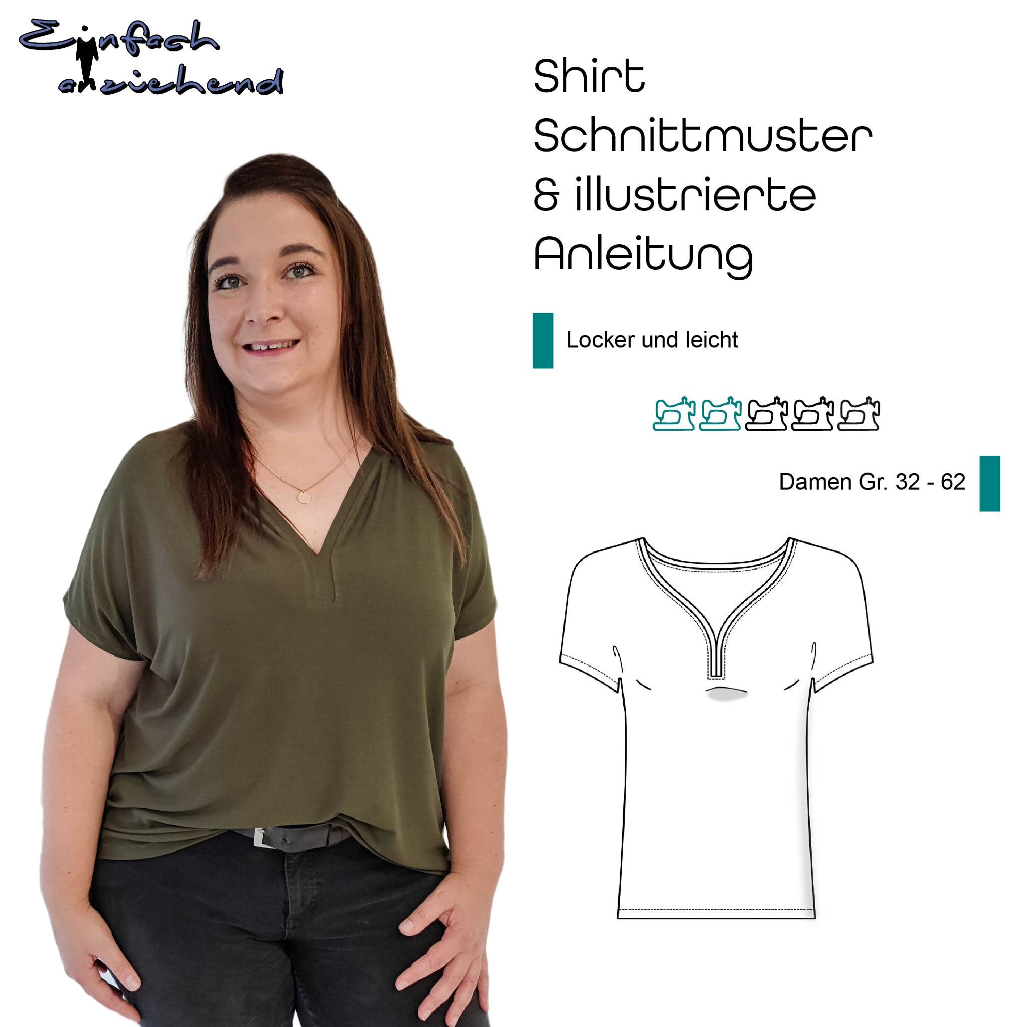 Schnittmuster Shirt „Locker und leicht“ Damen Gr. 32 - 62 - Sewando