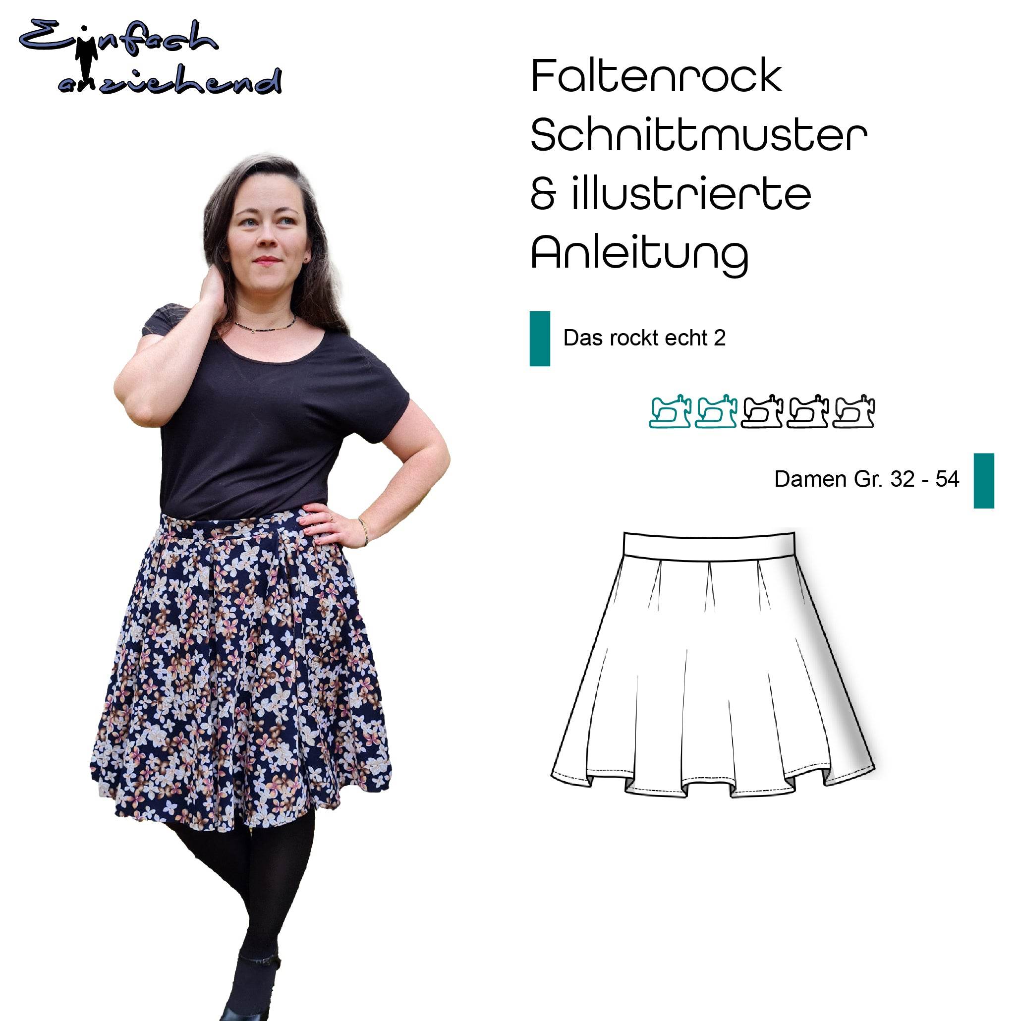 Schnittmuster Faltenrock „Das rockt echt 2“ Damen Gr. 32 - 54 : - Sewando