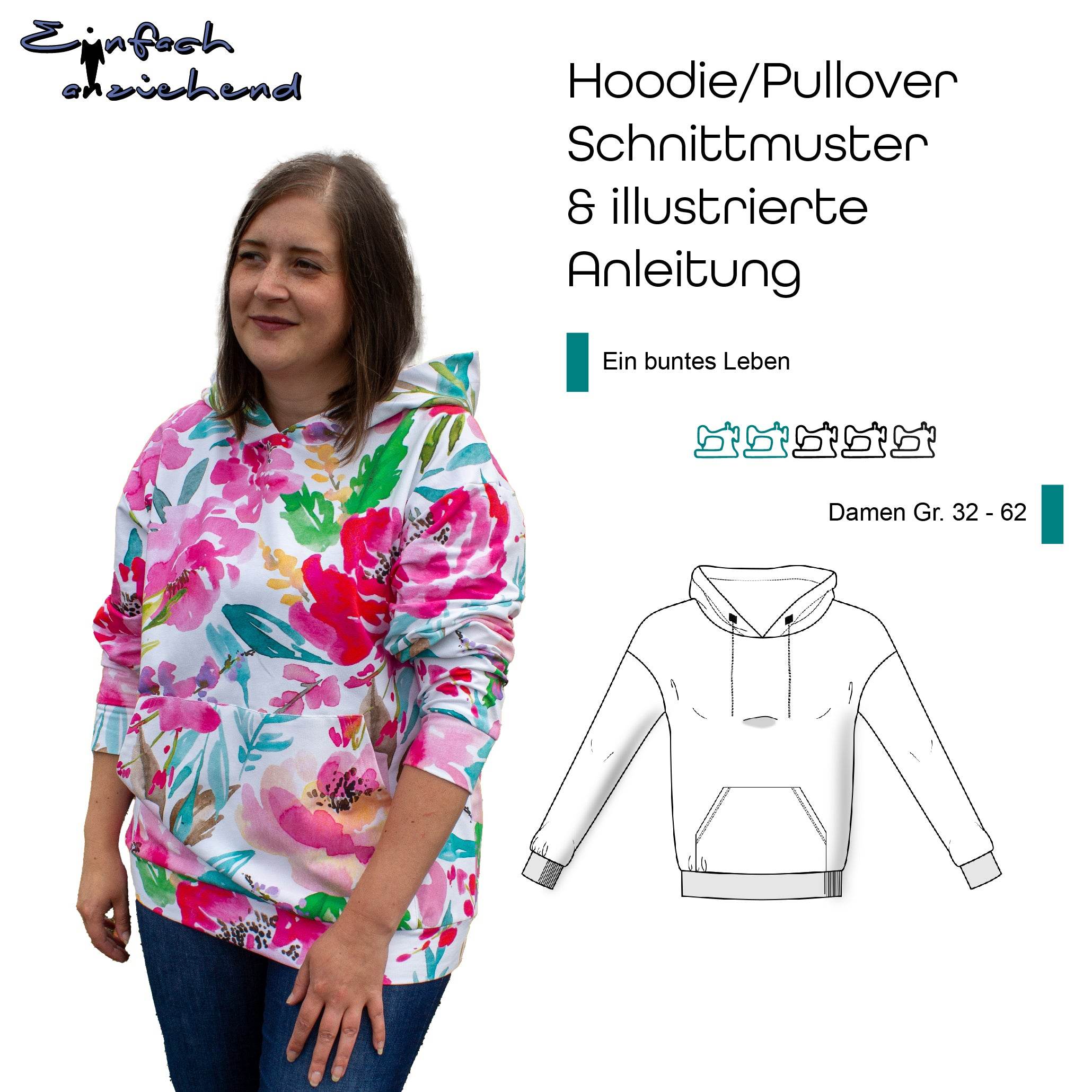 Schnittmuster Hoodie „Ein buntes Leben“ Damen Gr. 32 - 62 - Sewando