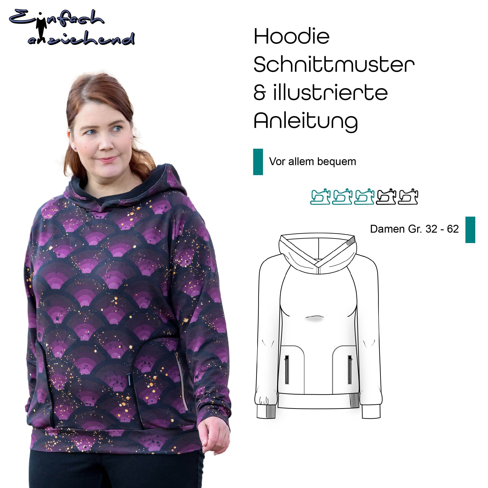 Schnittmuster Hoodie „Vor allem bequem“ Damen Gr. 32 - 62 - Sewando