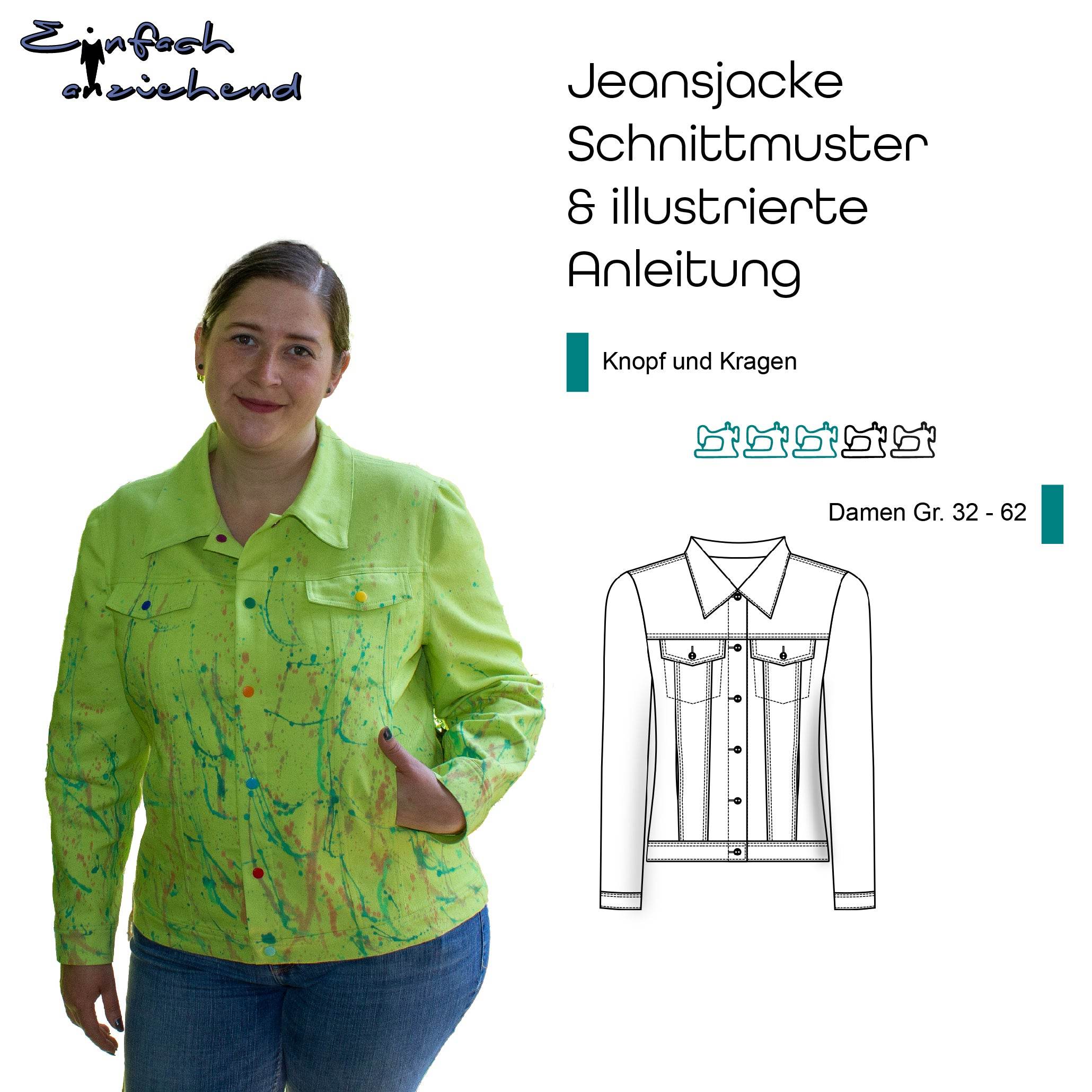 Schnittmuster Jeansjacke „Knopf und Kragen“ Damen Gr. 32 - 62 : - Sewando