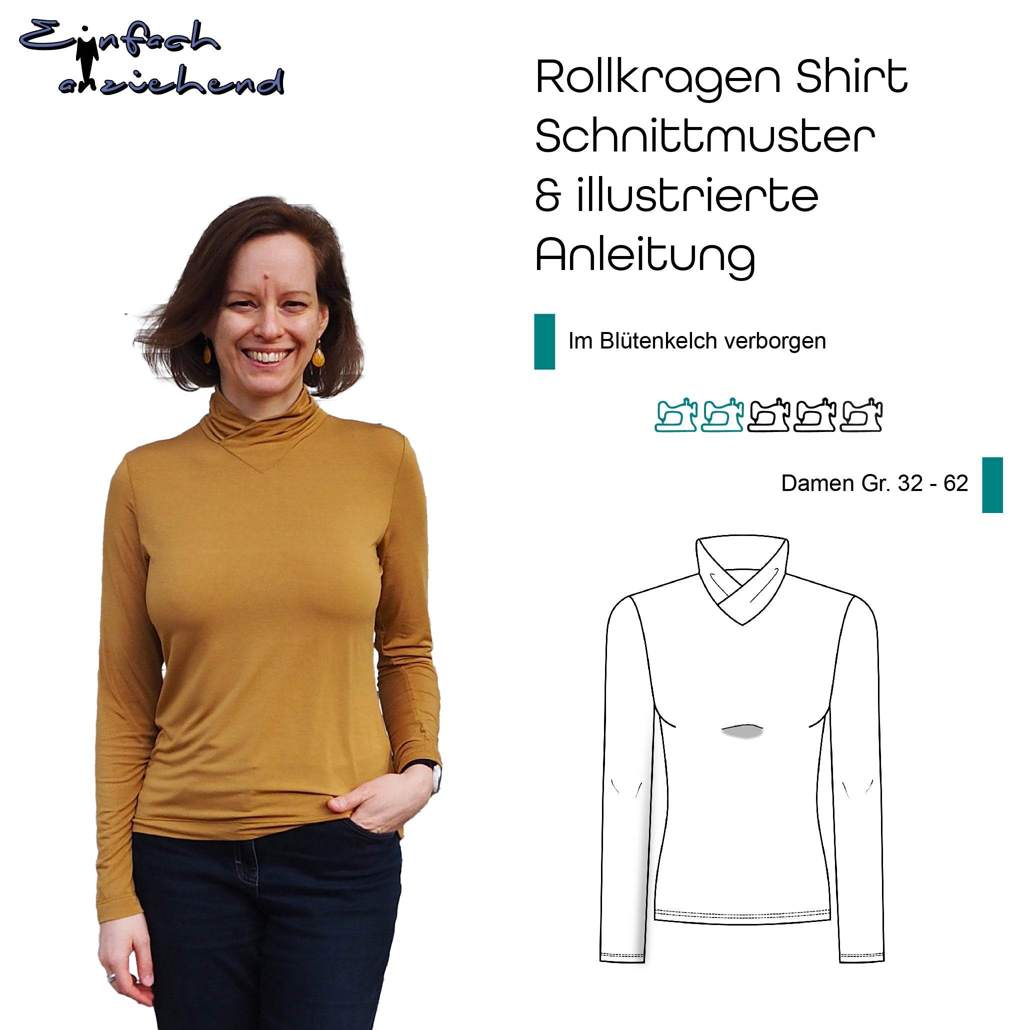 Schnittmuster Rollkragenshirt „Im Blütenkelch verborgen“ Damen Gr. 32 - 62 - Sewando