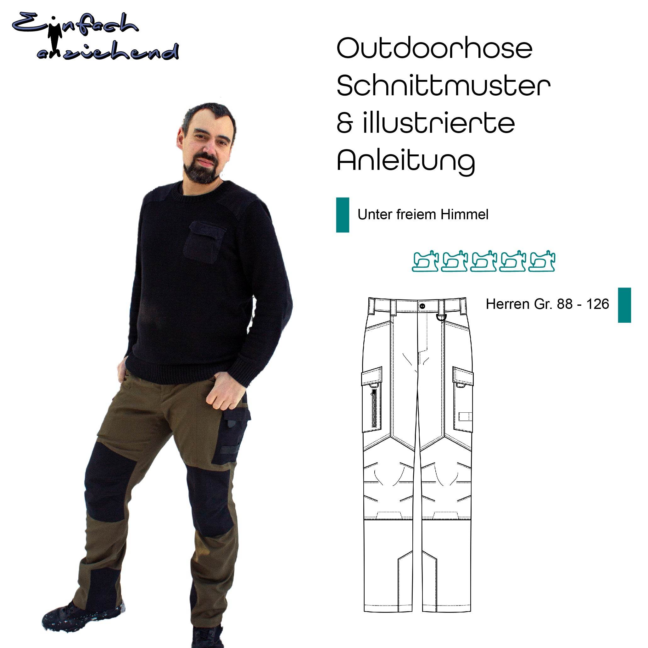 Schnittmuster Outdoorhose „Unter freiem Himmel“ Herren Langgrößen Gr. 88 – 126 - Sewando