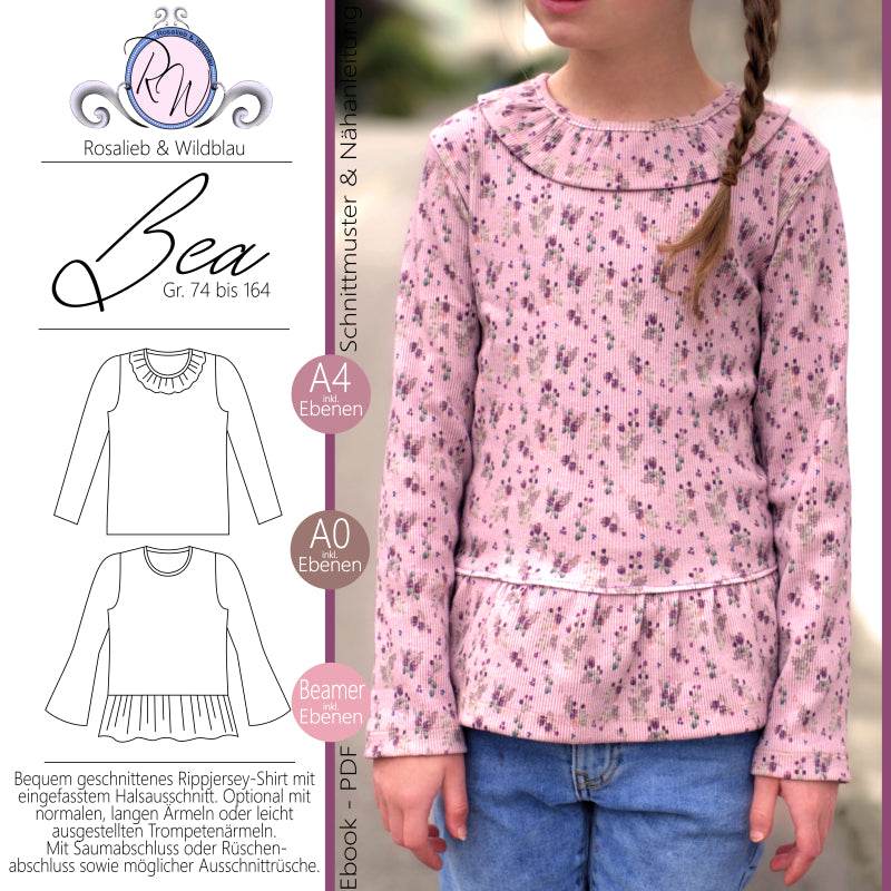 Schnittmuster Bea Rippshirt Gr. 74 bis 164 - Sewando