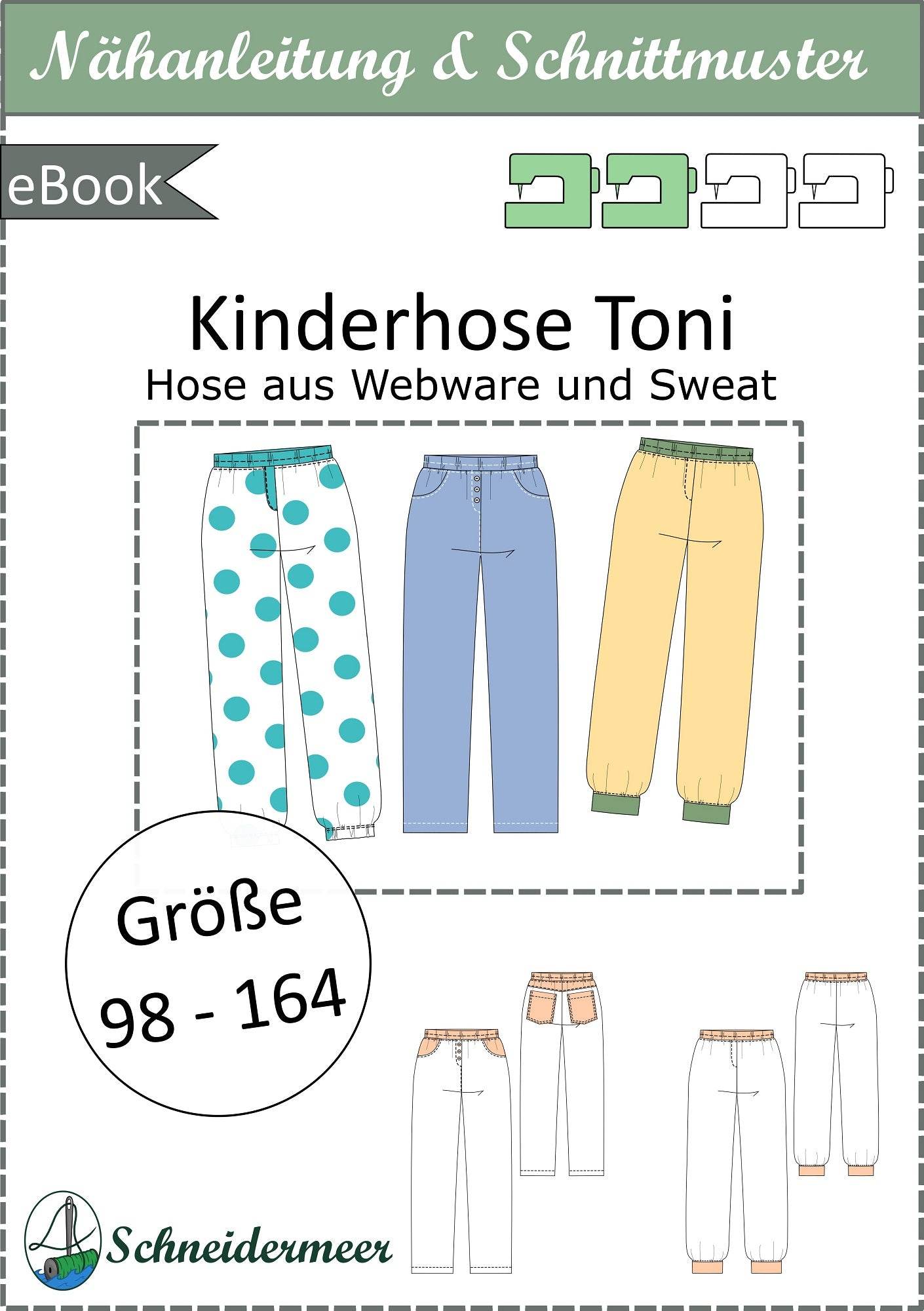 Toni - lange Kinder Hose mit Gummizug aus Sweat oder Webware Gr. 98-164 - Sewando