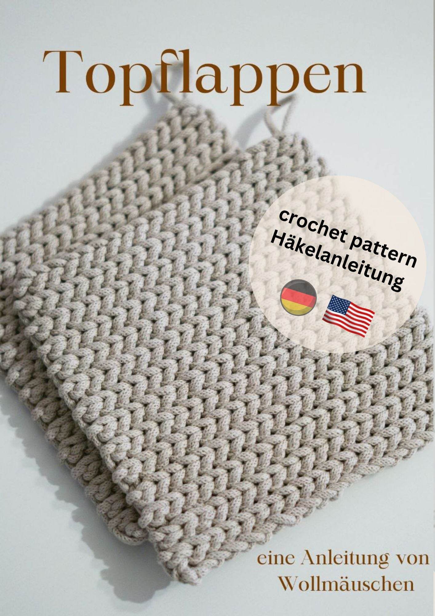 Häkelanleitung Topflappen PDF DEUTSCH Teppich, Platzset, modern Untersetzer, DIY - Sewando