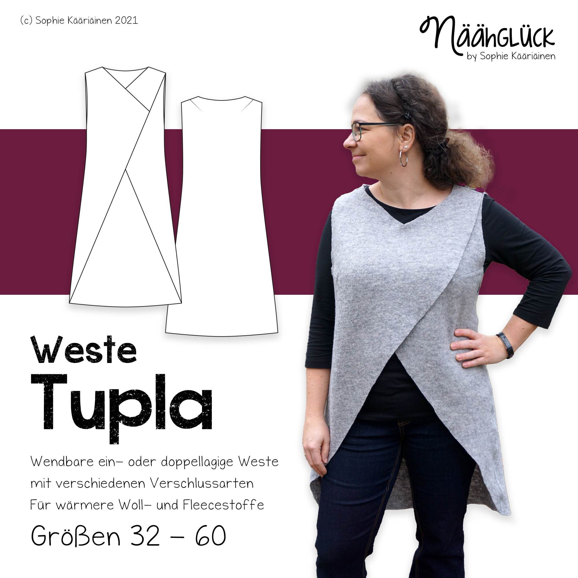 Schnittmuster Damenweste Tupla – Größen 32 – 60 - Sewando