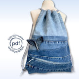 Turnbeutel nähen mit Innenfutter, Schnittmuster in 3 Größen, incl. Walflosse