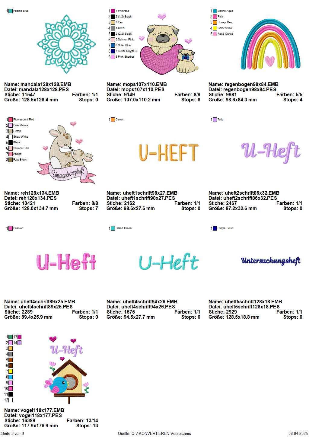 Stickdatei Set ITH U-Heft Hüllen + Einzelmotive - Sewando