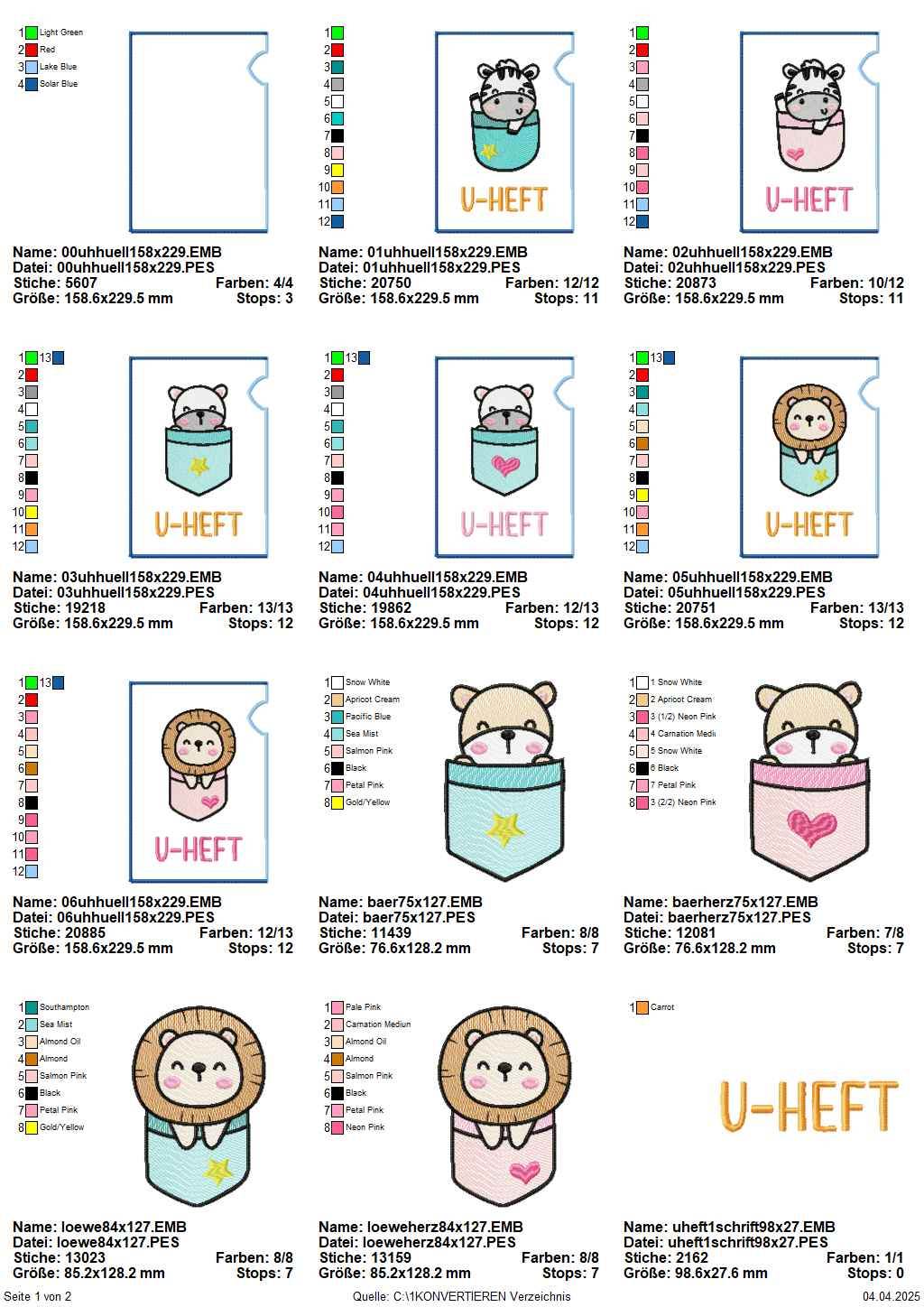 Stickdatei Set ITH U-Heft Hüllen Cute Animals - Sewando