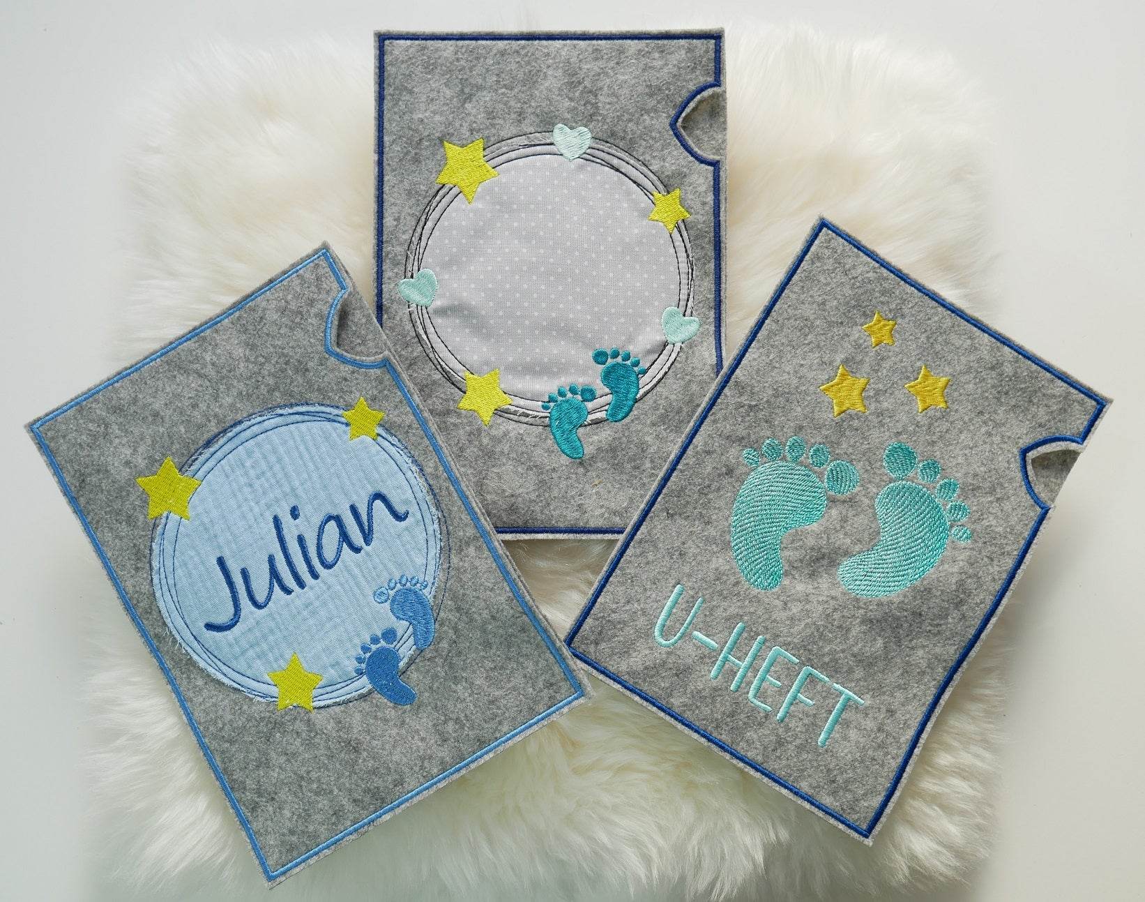 Stickdatei Set U-Heft Hüllen Blanko-Doodle-Rahmen und Babyfüße - Sewando