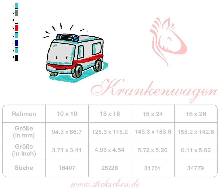 Krankenwagen Stickdatei – süßes Einsatzfahrzeug für Kinderstickereien - Sewando
