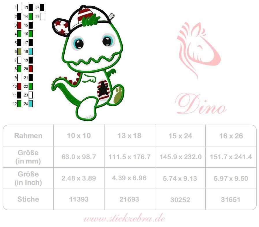 Dino Applikation Stickdatei – cooler Dino mit Basecap für kleine Abenteurer - Sewando
