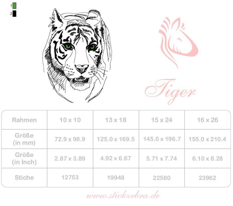 Stickdatei Tigerkopf – kraftvoll, ausdrucksstark & mit leuchtenden Augen - Sewando