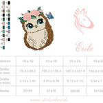 Stickdatei Eule mit Blumen und Schmetterling – niedlich & detailverliebt - Sewando