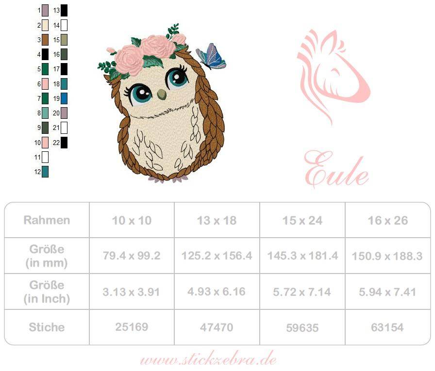 Stickdatei Eule mit Blumen und Schmetterling – niedlich & detailverliebt - Sewando