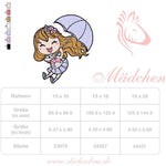 Stickdatei Mädchen mit Schirm – fröhliches Motiv für Kinder und kreative Projekte - Sewando