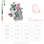 Einhorn Stickdatei, Einhornkopf mit Schmetterlingen für deine Stickmaschine - Sewando