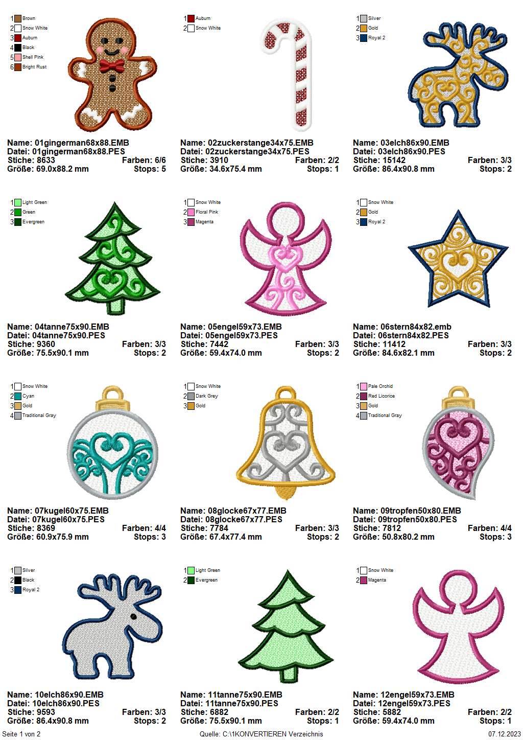 Stickdatei Set FSL Free Standing Lace Streudeko & Christbaumschmuck Weihnachtsschmuck - Sewando