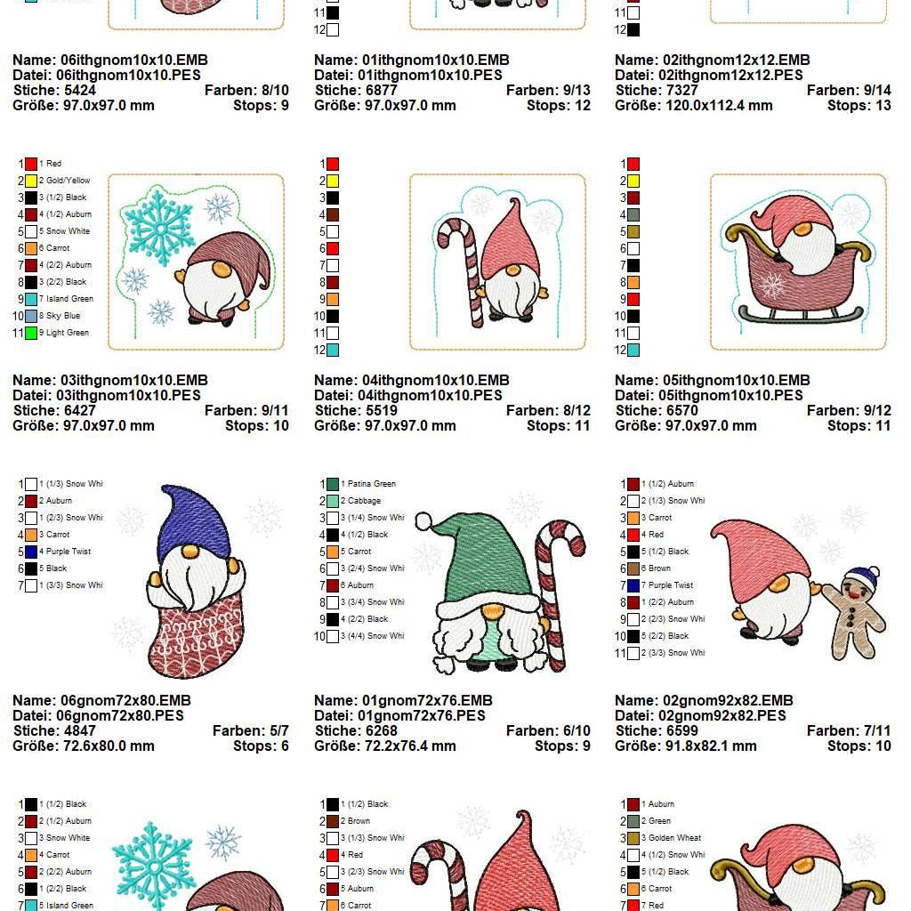 Stickdatei Set Christmas Gnomes - weihnachtliche Wichtel - Sewando